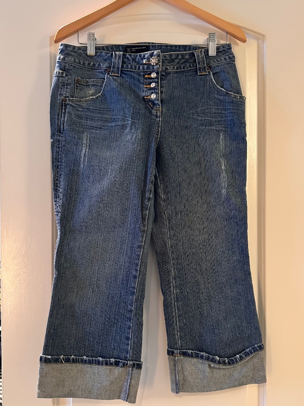 DENIM WITH FAUX DIAMOND BUTTON FLY